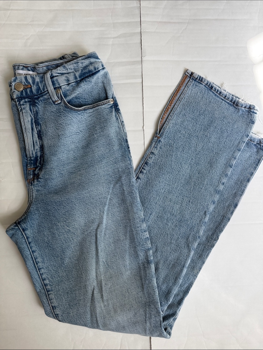 Good American Mid Blue High Rise Inseam Slit Jeans - Picture 6 of 13